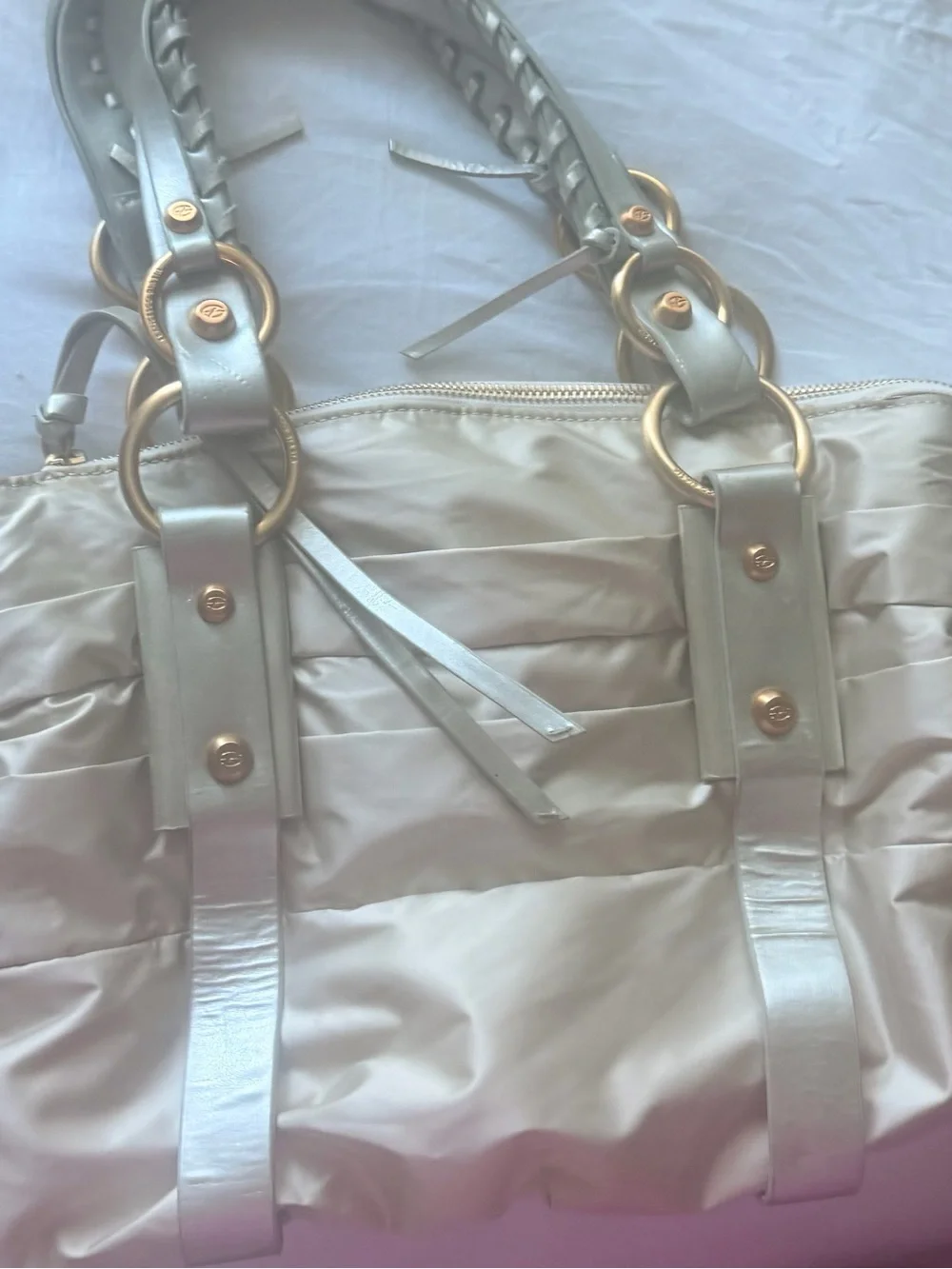 Francesco Biasia Metallic Quilted Tote with Gold Ring Details